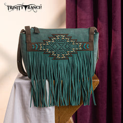 TR196-8287  Trinity Ranch Aztec Tooled Fringe Crossbody