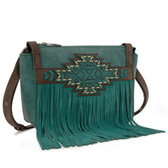 TR196-8287  Trinity Ranch Aztec Tooled Fringe Crossbody