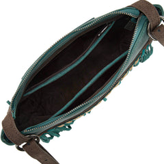 TR196-8287  Trinity Ranch Aztec Tooled Fringe Crossbody