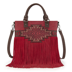 TR196G-8260  Trinity Ranch  Aztec Tooled Fringe Concealed Carry Tote/Crossbody