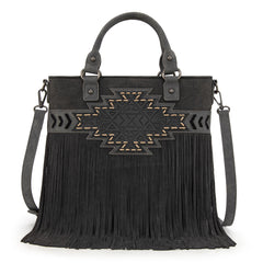TR196G-8260  Trinity Ranch  Aztec Tooled Fringe Concealed Carry Tote/Crossbody