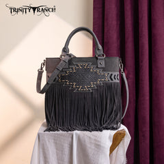 TR196G-8260  Trinity Ranch  Aztec Tooled Fringe Concealed Carry Tote/Crossbody