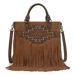 TR196G-8260  Trinity Ranch  Aztec Tooled Fringe Concealed Carry Tote/Crossbody