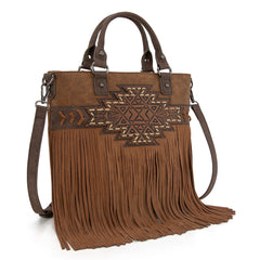 TR196G-8260  Trinity Ranch  Aztec Tooled Fringe Concealed Carry Tote/Crossbody