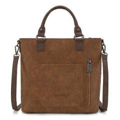 TR196G-8260  Trinity Ranch  Aztec Tooled Fringe Concealed Carry Tote/Crossbody