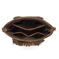 TR196G-8260  Trinity Ranch  Aztec Tooled Fringe Concealed Carry Tote/Crossbody