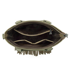 TR196G-8260  Trinity Ranch  Aztec Tooled Fringe Concealed Carry Tote/Crossbody