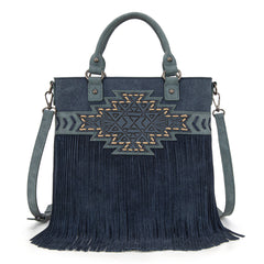 TR196G-8260  Trinity Ranch  Aztec Tooled Fringe Concealed Carry Tote/Crossbody