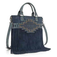 TR196G-8260  Trinity Ranch  Aztec Tooled Fringe Concealed Carry Tote/Crossbody