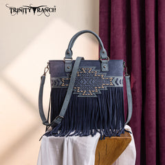 TR196G-8260  Trinity Ranch  Aztec Tooled Fringe Concealed Carry Tote/Crossbody