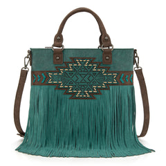 TR196G-8260  Trinity Ranch  Aztec Tooled Fringe Concealed Carry Tote/Crossbody