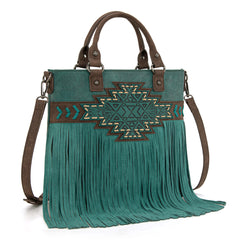 TR196G-8260  Trinity Ranch  Aztec Tooled Fringe Concealed Carry Tote/Crossbody