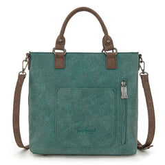 TR196G-8260  Trinity Ranch  Aztec Tooled Fringe Concealed Carry Tote/Crossbody