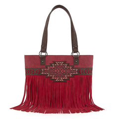TR196G-8317  Trinity Ranch  Aztec Tooled Fringe Concealed Carry Tote