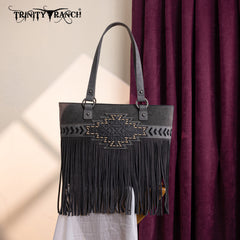 TR196G-8317  Trinity Ranch  Aztec Tooled Fringe Concealed Carry Tote
