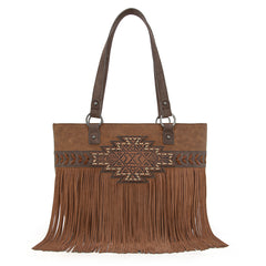 TR196G-8317  Trinity Ranch  Aztec Tooled Fringe Concealed Carry Tote