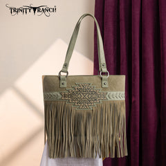 TR196G-8317  Trinity Ranch  Aztec Tooled Fringe Concealed Carry Tote