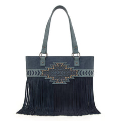 TR196G-8317  Trinity Ranch  Aztec Tooled Fringe Concealed Carry Tote
