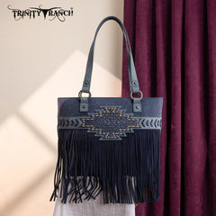 TR196G-8317  Trinity Ranch  Aztec Tooled Fringe Concealed Carry Tote