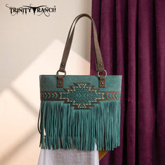 TR196G-8317  Trinity Ranch  Aztec Tooled Fringe Concealed Carry Tote