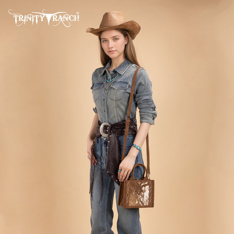 TR198-8121  Trinity Ranch Western Hair-On Cowhide Mini Tote/Crossbody