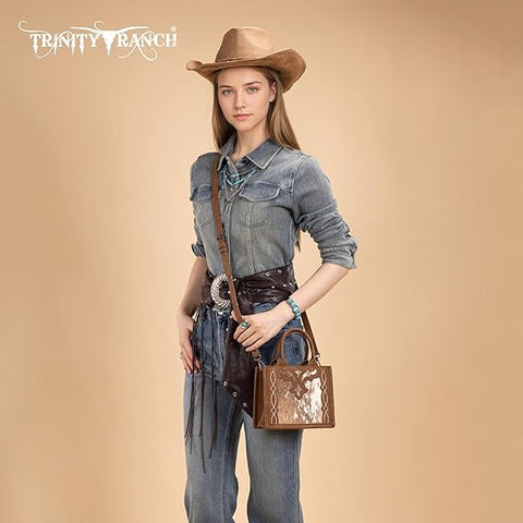 TR198-8121  Trinity Ranch Western Hair-On Cowhide Mini Tote/Crossbody