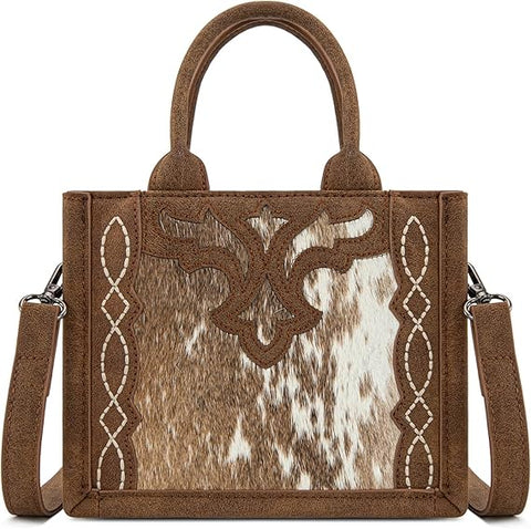 TR198-8121  Trinity Ranch Western Hair-On Cowhide Mini Tote/Crossbody