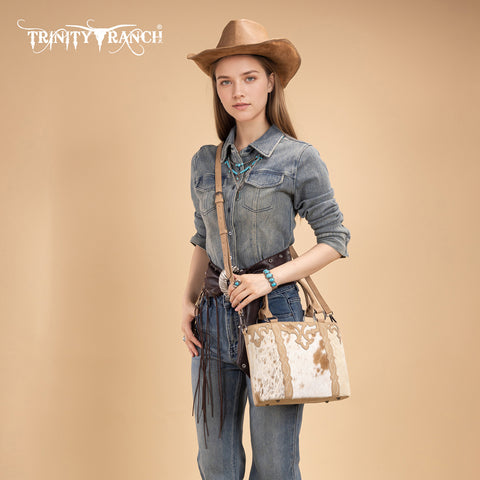 TR198G-8899 Trinity Ranch Genuine Hair-On Cowhide Collection Concealed Carry Tote