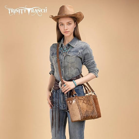 TR198G-8899 Trinity Ranch Genuine Hair-On Cowhide Collection Concealed Carry Tote