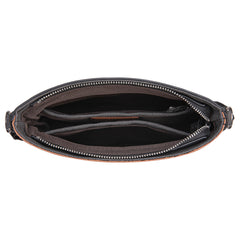 TR200-1814 Trinity Ranch  Floral Tooled Hair-On Cowhide Crossbody - Black