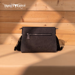 TR200-1814 Trinity Ranch  Floral Tooled Hair-On Cowhide Crossbody - Black