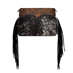 TR200-1814 Trinity Ranch  Floral Tooled Hair-On Cowhide Crossbody - Black