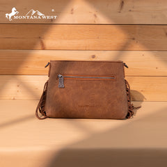 TR200-1814 Trinity Ranch  Floral Tooled Hair-On Cowhide Crossbody - Brown