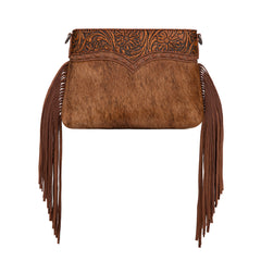 TR200-1814 Trinity Ranch  Floral Tooled Hair-On Cowhide Crossbody - Brown