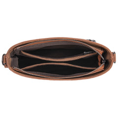 TR200-1814 Trinity Ranch  Floral Tooled Hair-On Cowhide Crossbody - Brown
