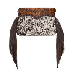 TR200-1814 Trinity Ranch  Floral Tooled Hair-On Cowhide Crossbody - Coffee