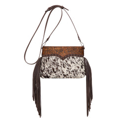 TR200-1814 Trinity Ranch  Floral Tooled Hair-On Cowhide Crossbody - Coffee