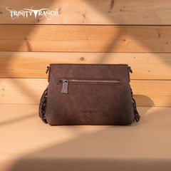 TR200-1814 Trinity Ranch  Floral Tooled Hair-On Cowhide Crossbody - Coffee