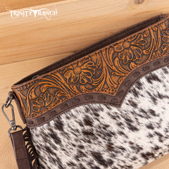 TR200-1814 Trinity Ranch  Floral Tooled Hair-On Cowhide Crossbody - Coffee
