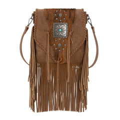 TR201-8360 Trinity Ranch Fringe Hair-On Cowhide Crossbody - Brown