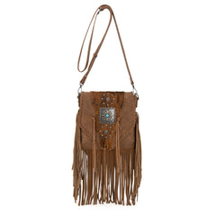 TR201-8360 Trinity Ranch Fringe Hair-On Cowhide Crossbody - Brown