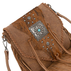 TR201-8360 Trinity Ranch Fringe Hair-On Cowhide Crossbody - Brown
