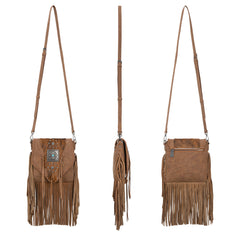 TR201-8360 Trinity Ranch Fringe Hair-On Cowhide Crossbody - Brown