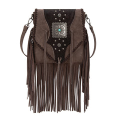 TR201-8360 Trinity Ranch  Fringe Hair-On Cowhide Crossbody - Coffee