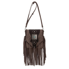 TR201-8360 Trinity Ranch  Fringe Hair-On Cowhide Crossbody - Coffee