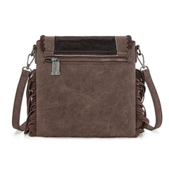 TR201-8360 Trinity Ranch  Fringe Hair-On Cowhide Crossbody - Coffee