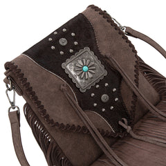 TR201-8360 Trinity Ranch  Fringe Hair-On Cowhide Crossbody - Coffee