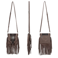 TR201-8360 Trinity Ranch  Fringe Hair-On Cowhide Crossbody - Coffee