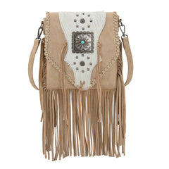 TR201-8360 Trinity Ranch Fringe Hair-On Cowhide Crossbody - Tan