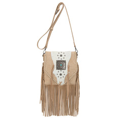 TR201-8360 Trinity Ranch Fringe Hair-On Cowhide Crossbody - Tan